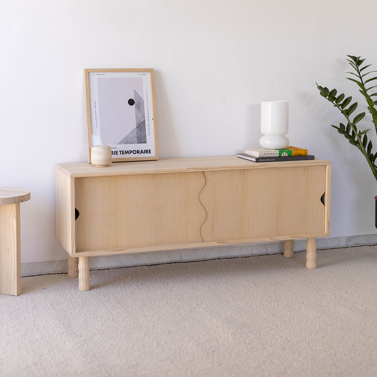 Moreta Meuble TV en bois massif avec 2 portes 120 cm