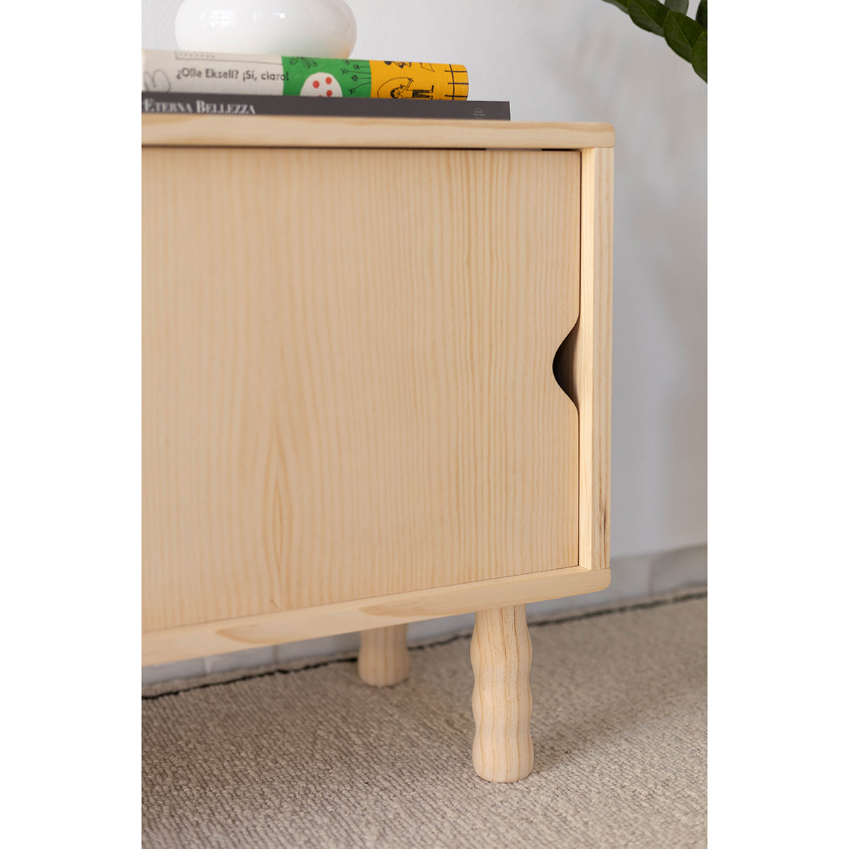 Moreta Meuble TV en bois massif avec 2 portes 120 cm