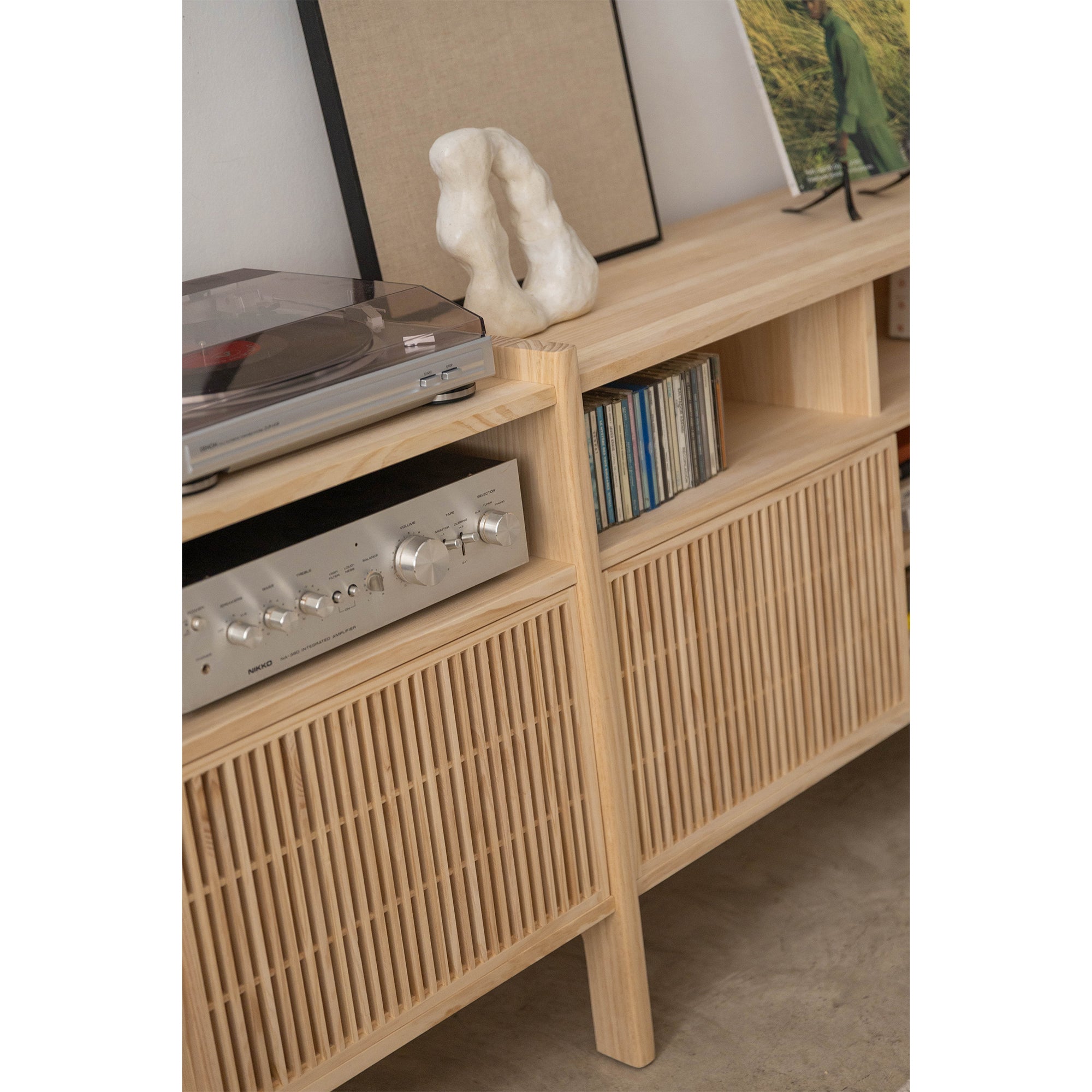 Mesquida Großes Sideboard aus Massivholz für Vinyls 3 Türen 301 cm