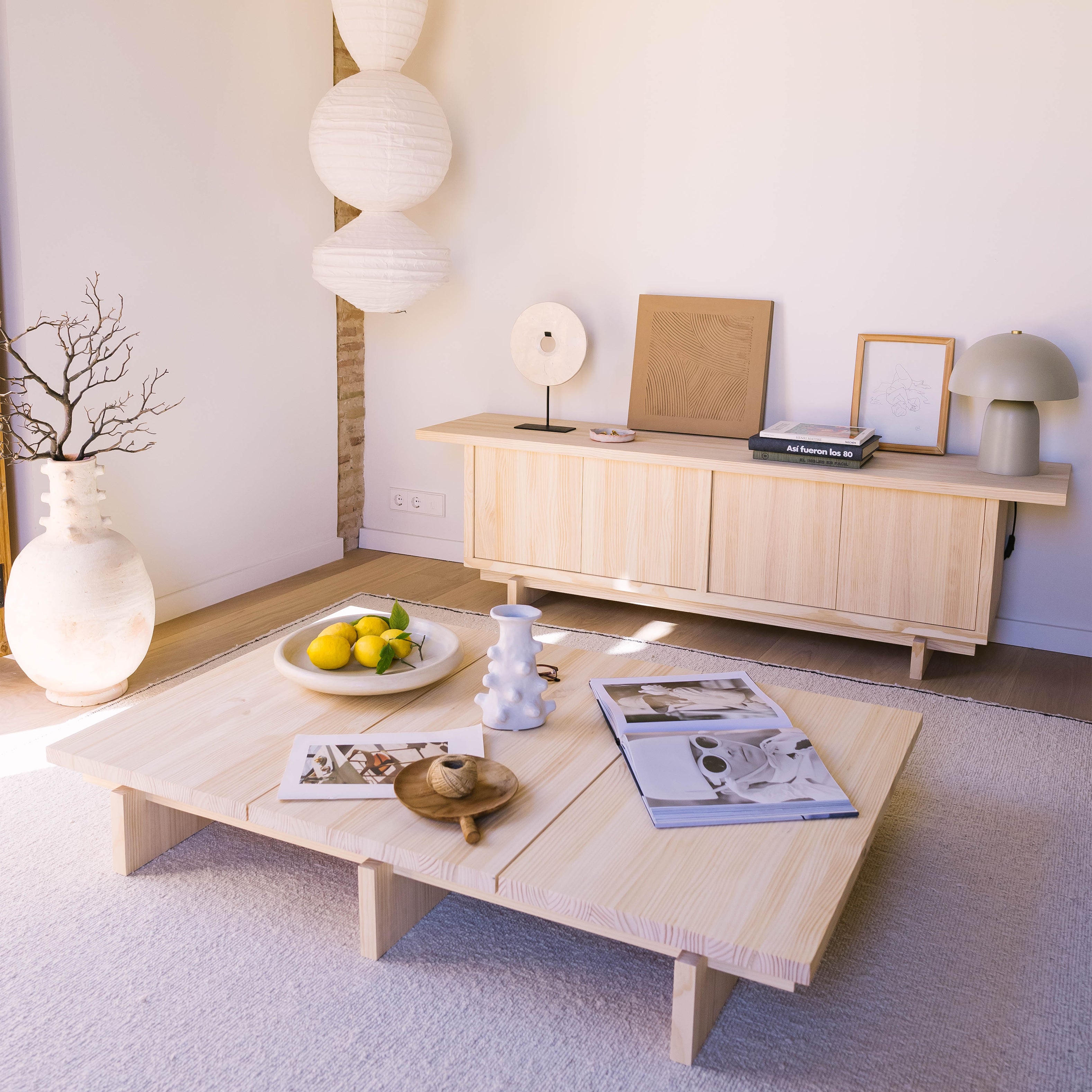Nova - Rectangular coffee table in solid pine wood 135 cm