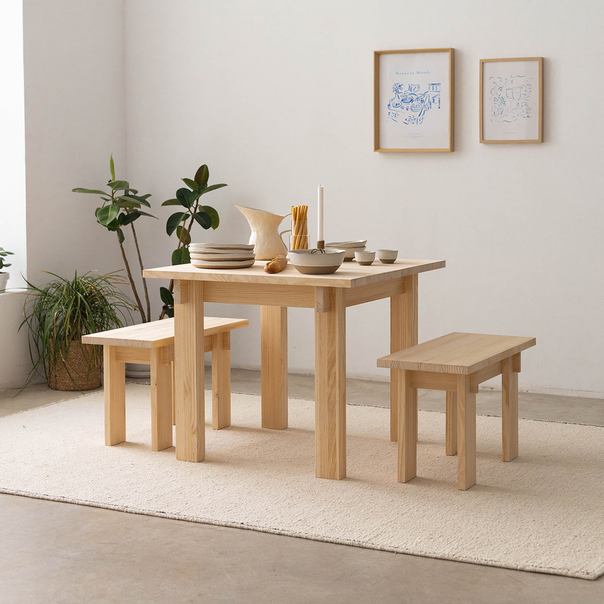 Mesa de comedor Pals de madera maciza de pino 90 x 90 cm
