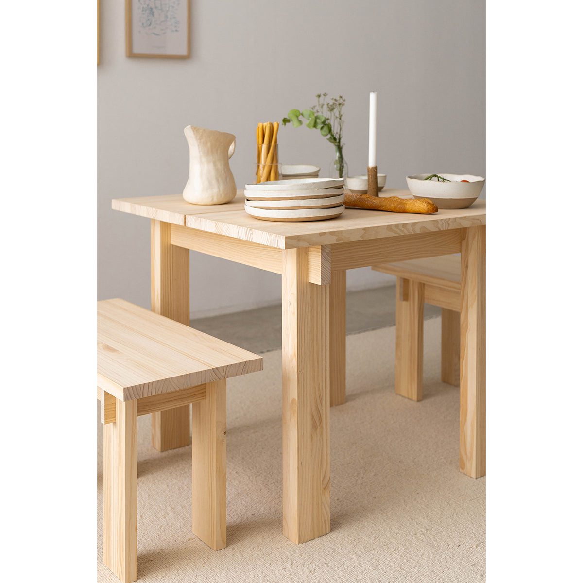 Mesa de comedor Pals de madera maciza de pino 90 x 90 cm