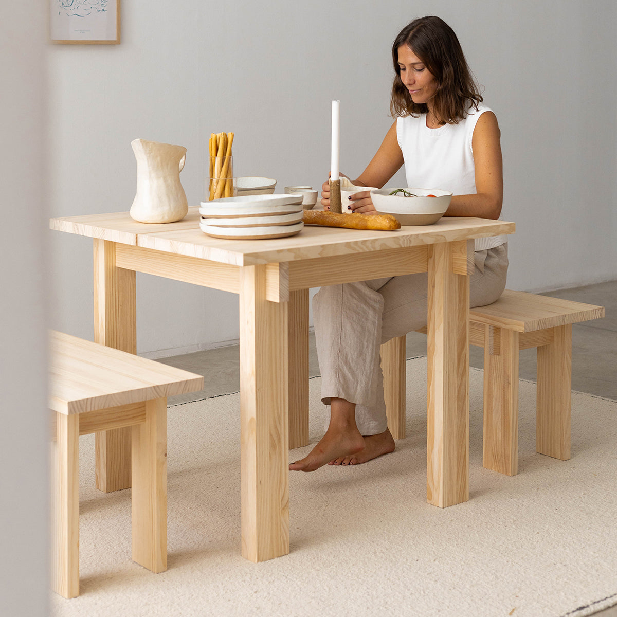 Mesa de comedor Pals de madera maciza de pino 90 x 90 cm
