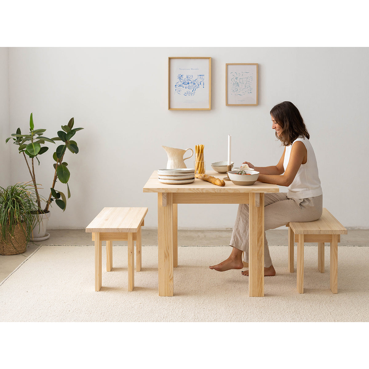 Mesa de comedor Pals de madera maciza de pino 90 x 90 cm