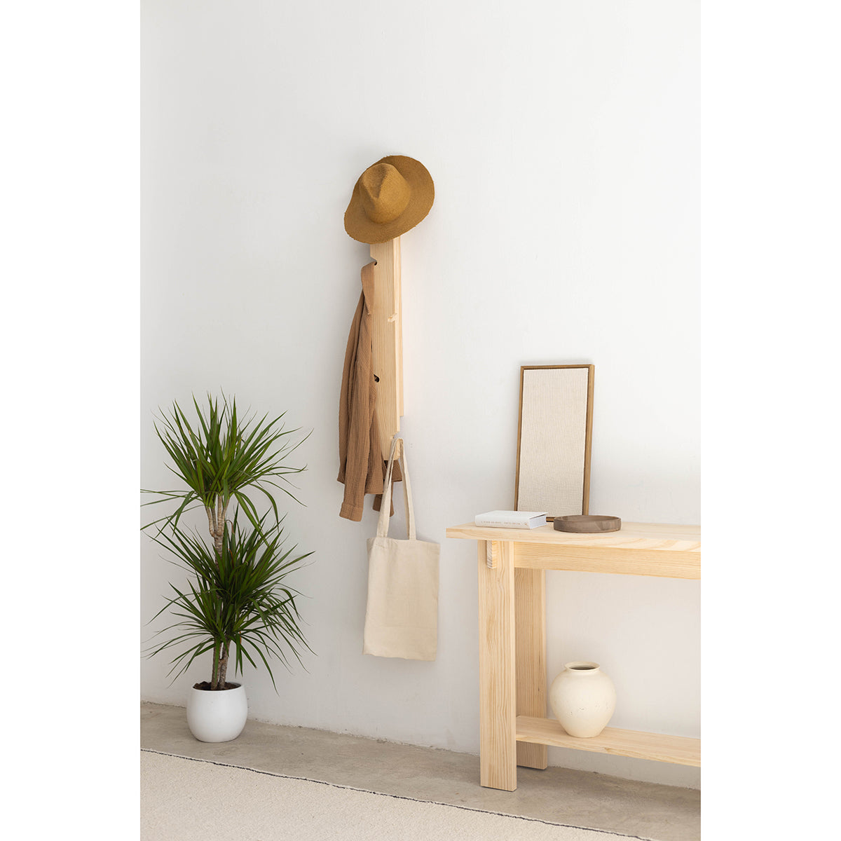 Perchero de pared Saona de madera maciza de pino 100 cm