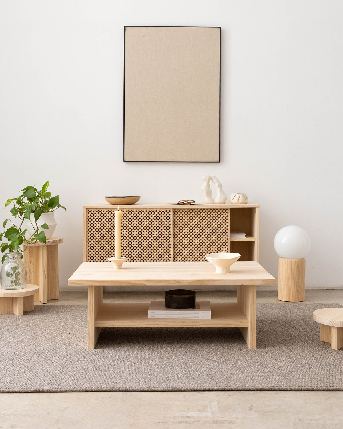 Binibeca - Rectangular coffee table in natural wood 100 cm