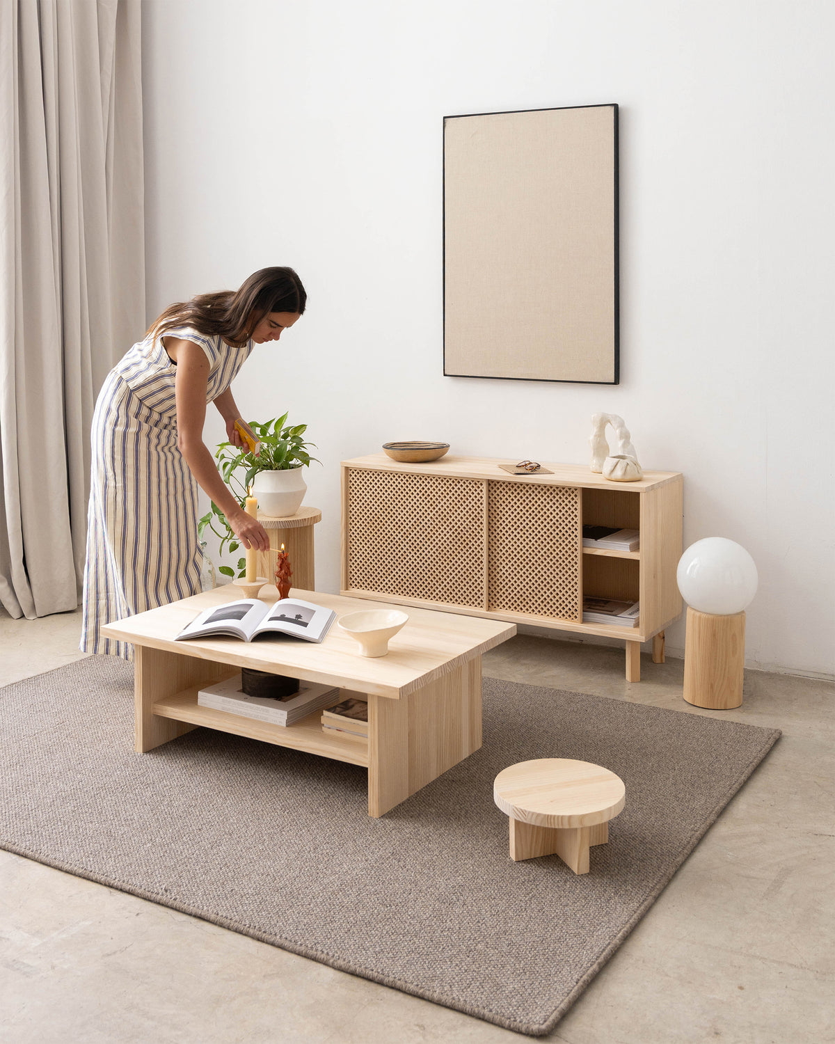 Binibeca - Rectangular coffee table in natural wood 100 cm