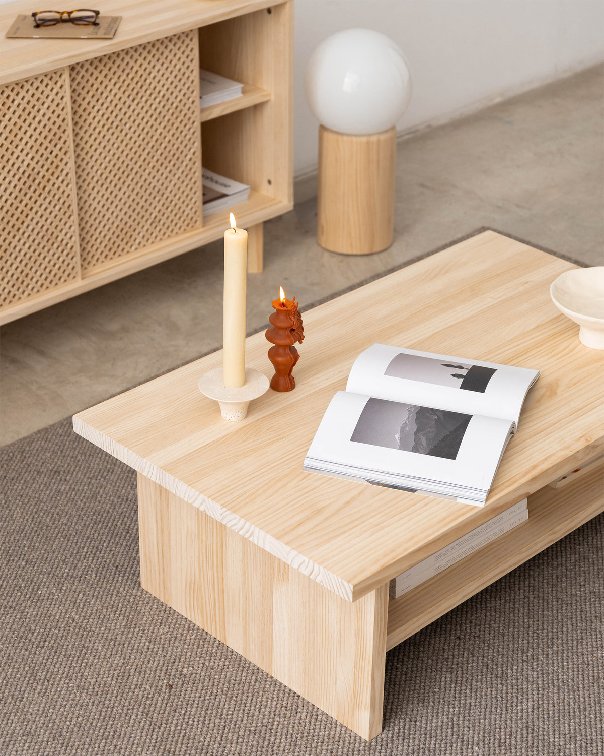 Binibeca - Rectangular coffee table in natural wood 100 cm
