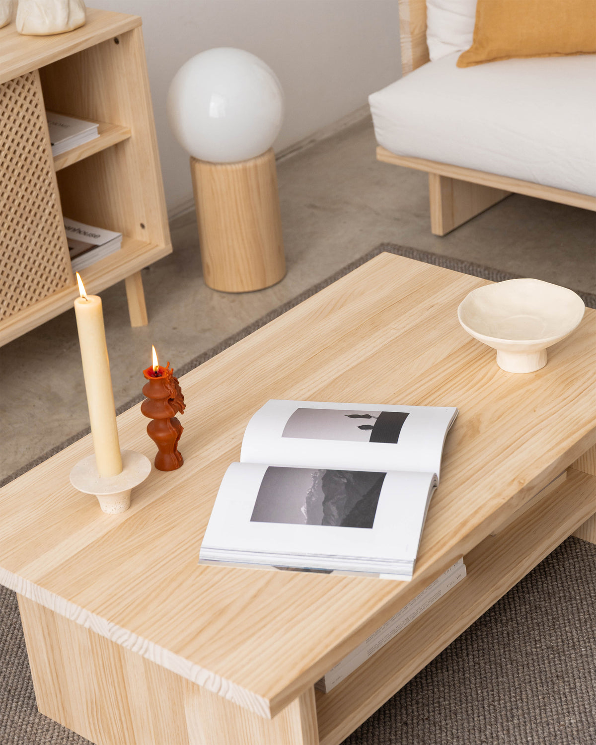 Binibeca - Rectangular coffee table in natural wood 100 cm