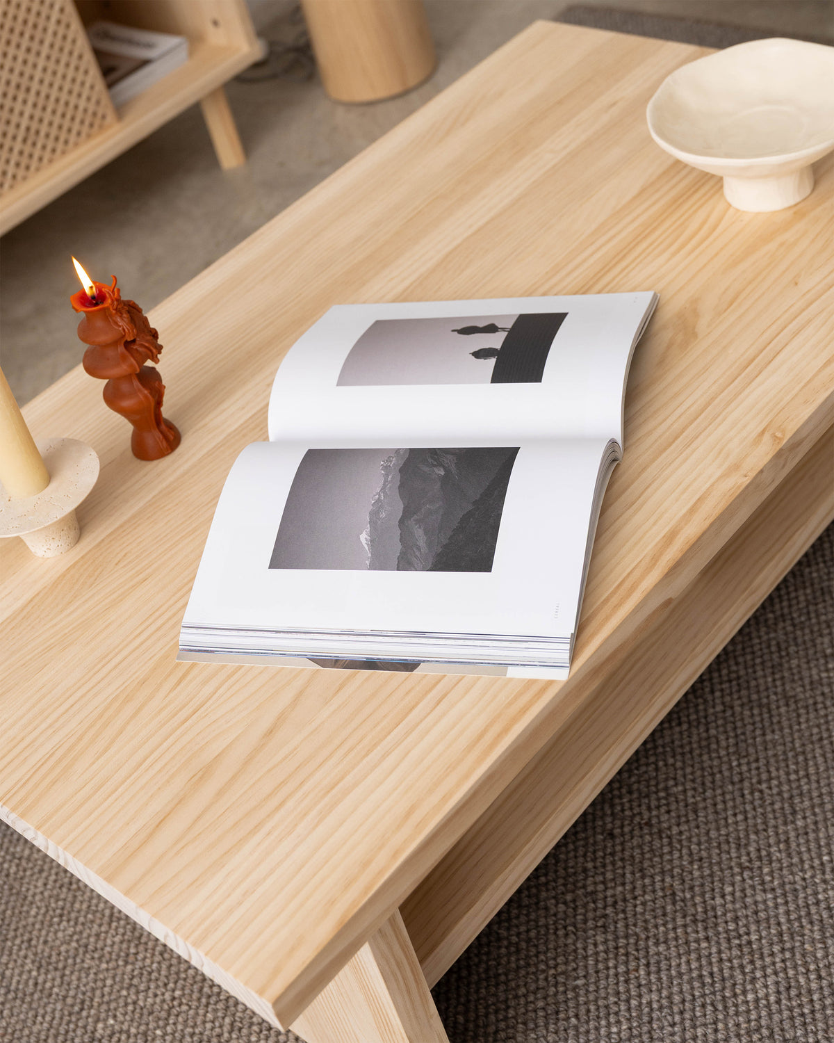 Binibeca - Rectangular coffee table in natural wood 100 cm