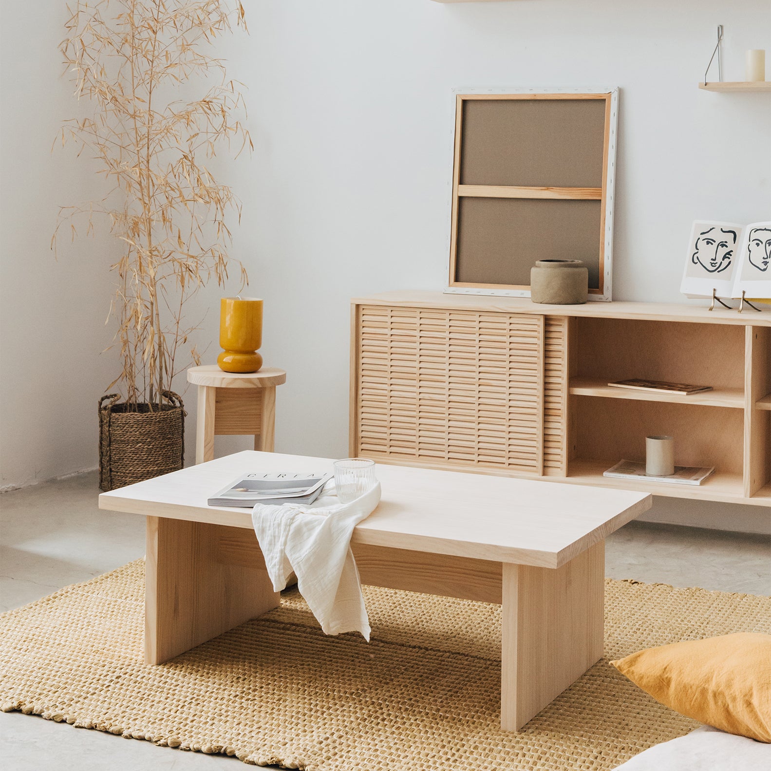 Binibeca - Rectangular coffee table in natural wood 100 cm