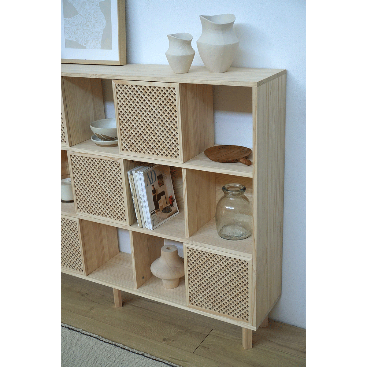 Etagère en pin Porter avec 3 ou 6 portes en treillis 160cm