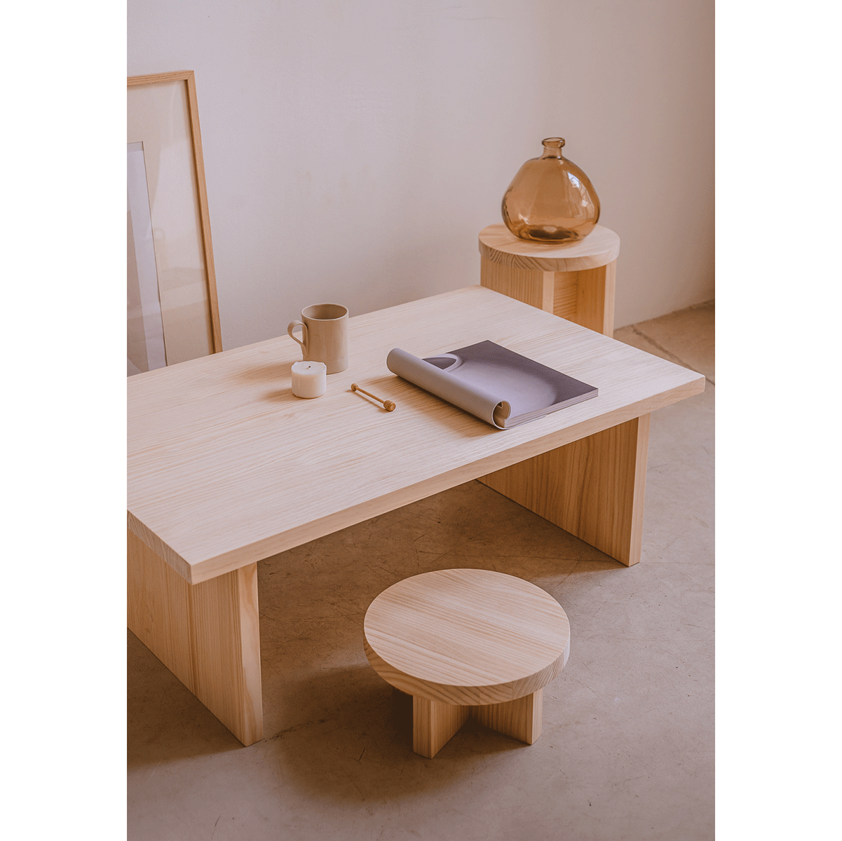 Binibeca - Rectangular coffee table in natural wood 100 cm