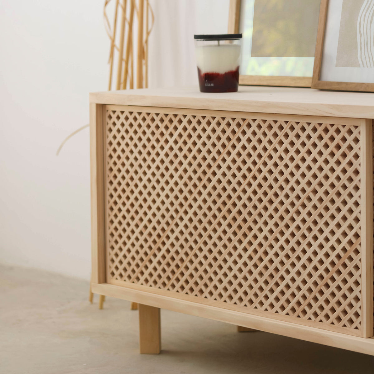 Mora TV stand of pine with 2 lattice doors 150 cm