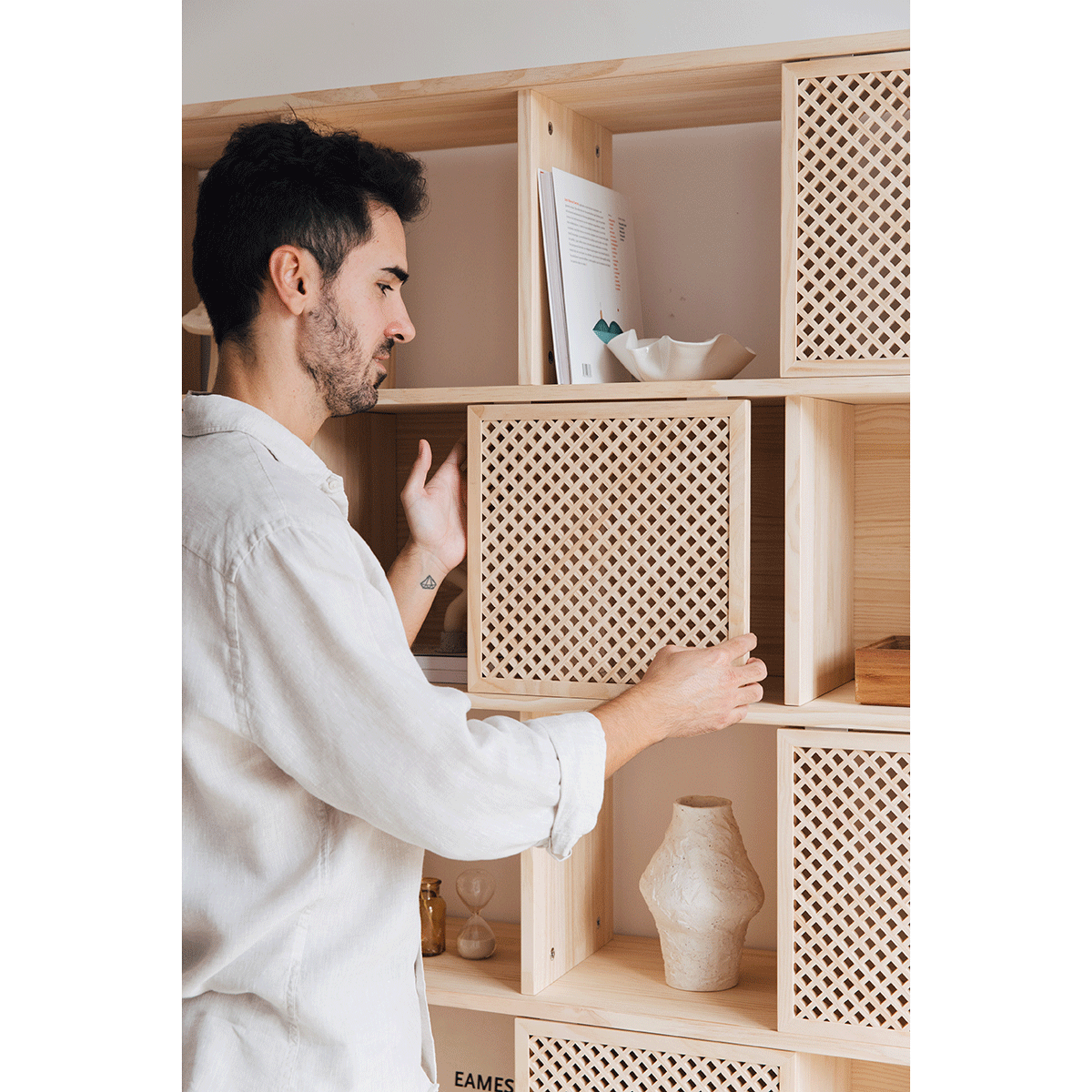 Bookcase Blava of pine with 5 or 10 doors 160 cm
