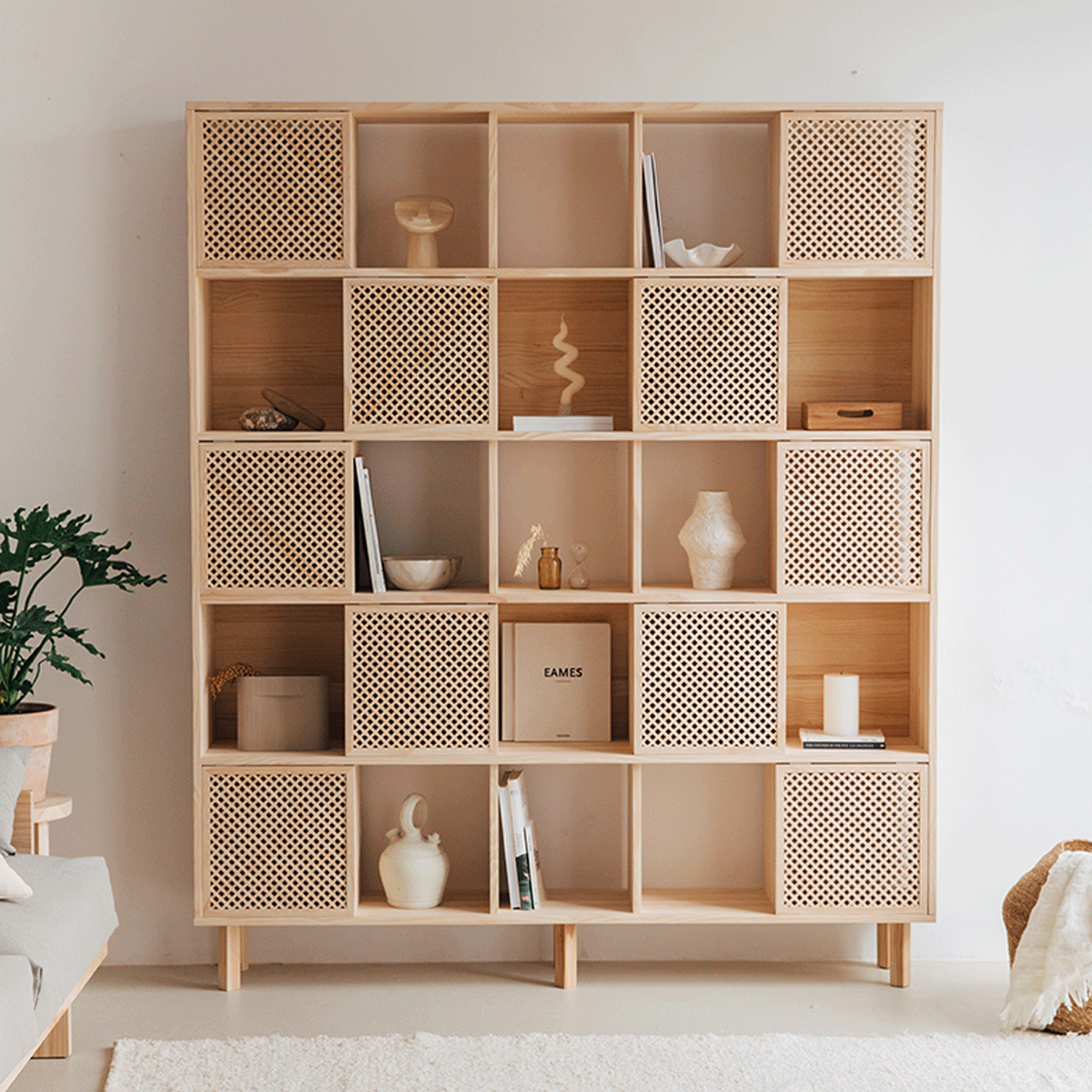 Bookcase Blava of pine with 5 or 10 doors 160 cm