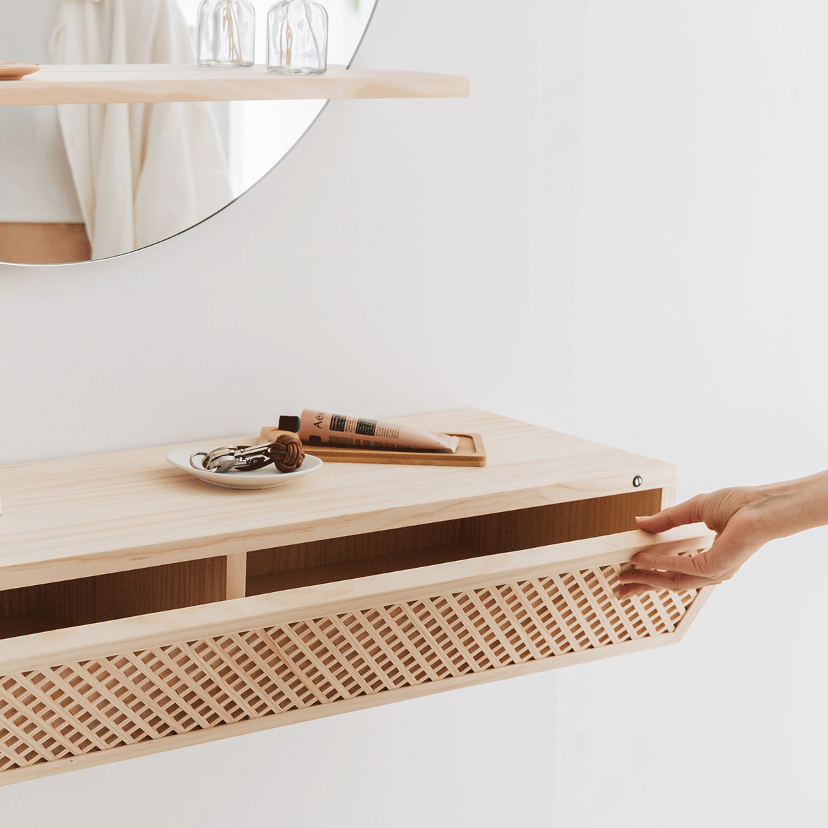Wand Flurmöbel aus Naturholz 95cm - Ibiza