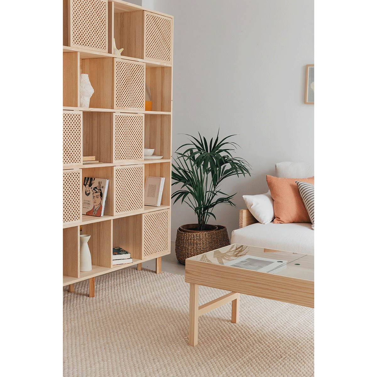 Bookcase Blava of pine with 5 or 10 doors 160 cm