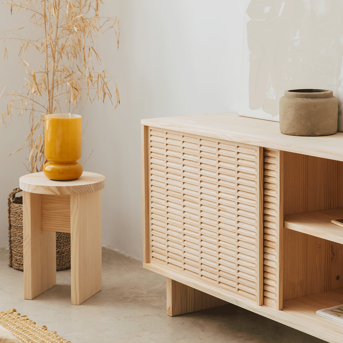 Calpe - Taburete de madera natural 42 cm