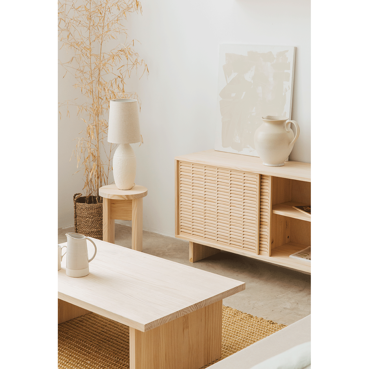 Binibeca - Rectangular coffee table in natural wood 100 cm