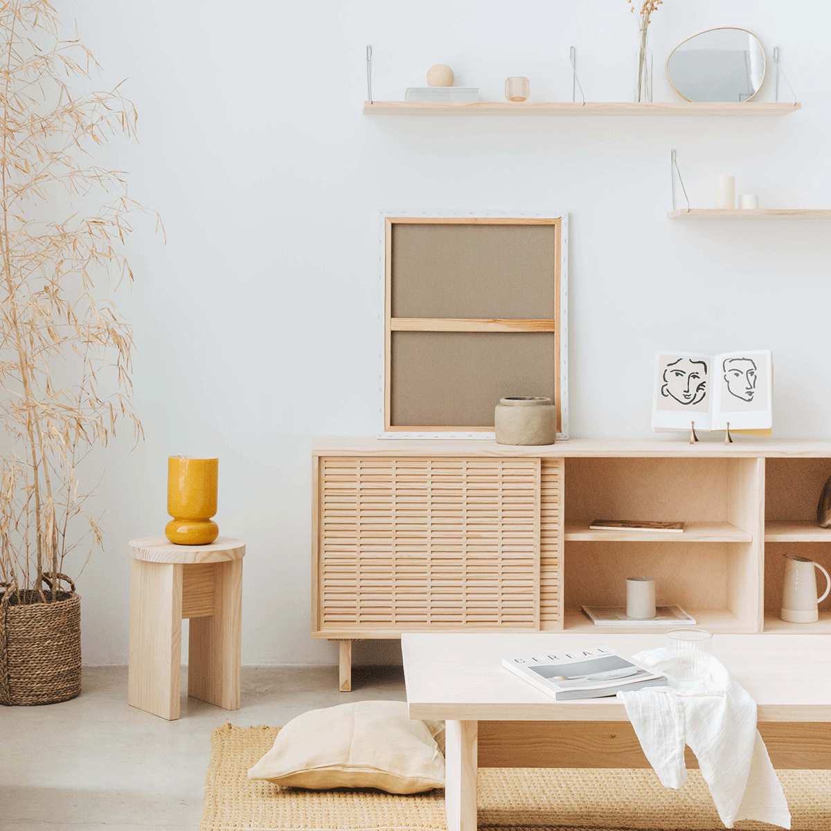 Binibeca - Rectangular coffee table in natural wood 100 cm