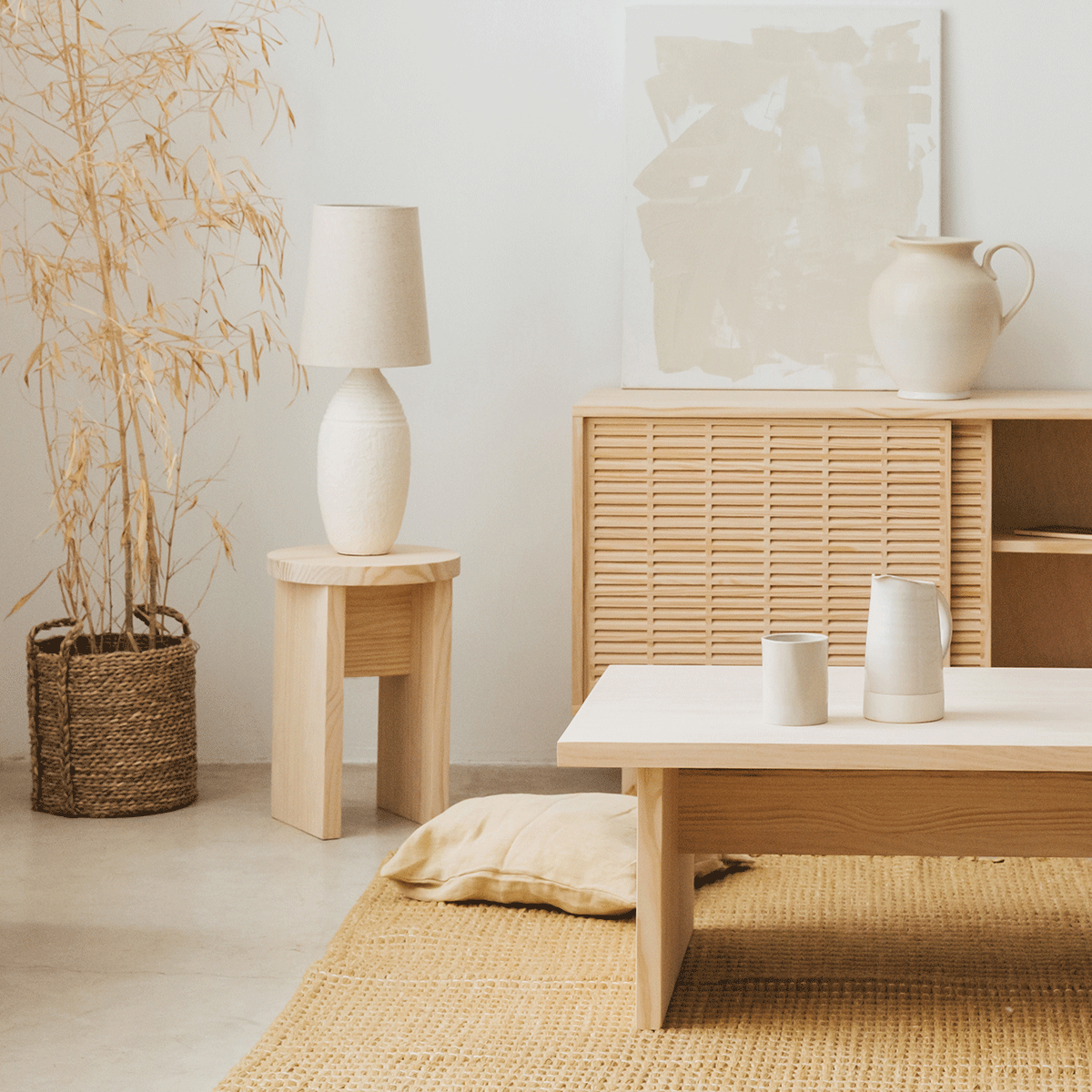 Calpe - Taburete de madera natural 42 cm
