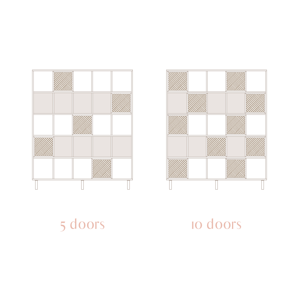 Bookcase Blava of pine with 5 or 10 doors 160 cm
