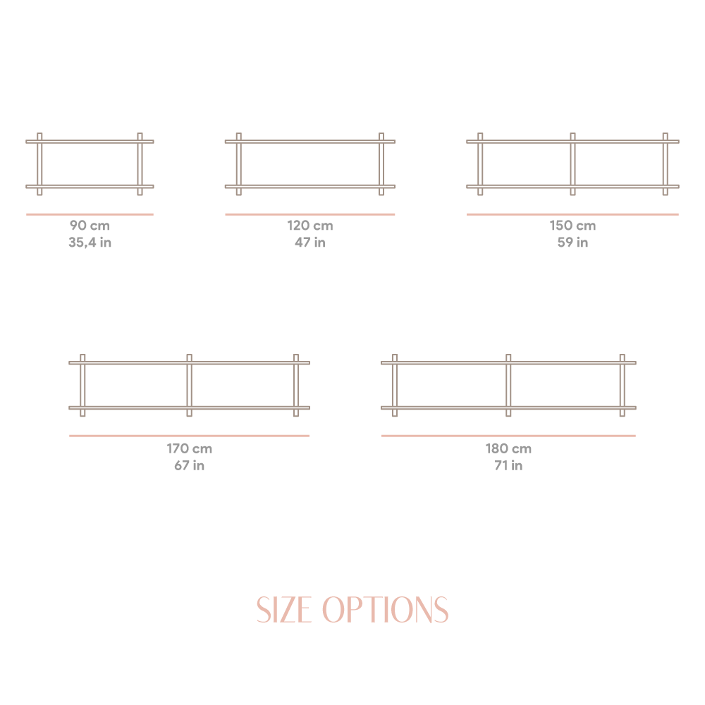 Double wall shelf Soller 90 cm to 180 cm