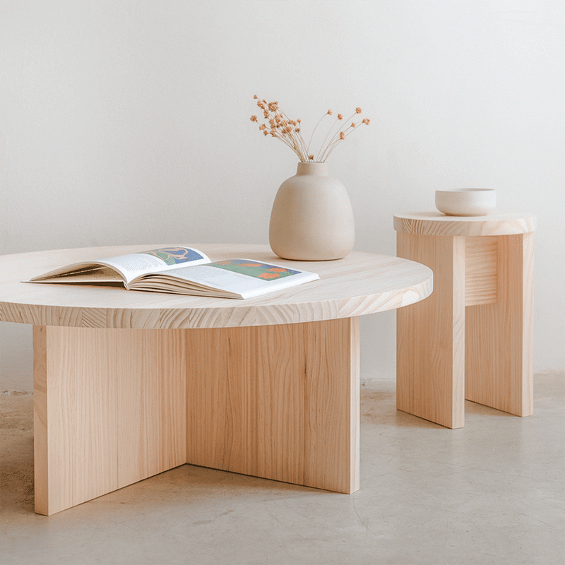Turqueta - Round coffee table in natural wood 85 cm