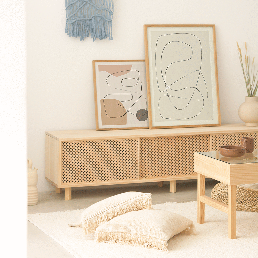 Mueble de TV Menorca de pino con 2 o 3 puerta de celosía 180 cm