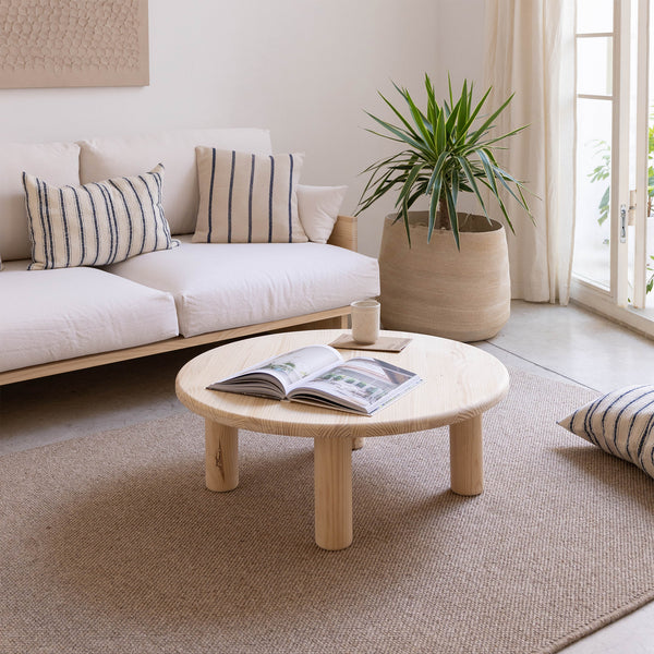 Maset - Mesa de centro redonda de madera maciza 87 cm