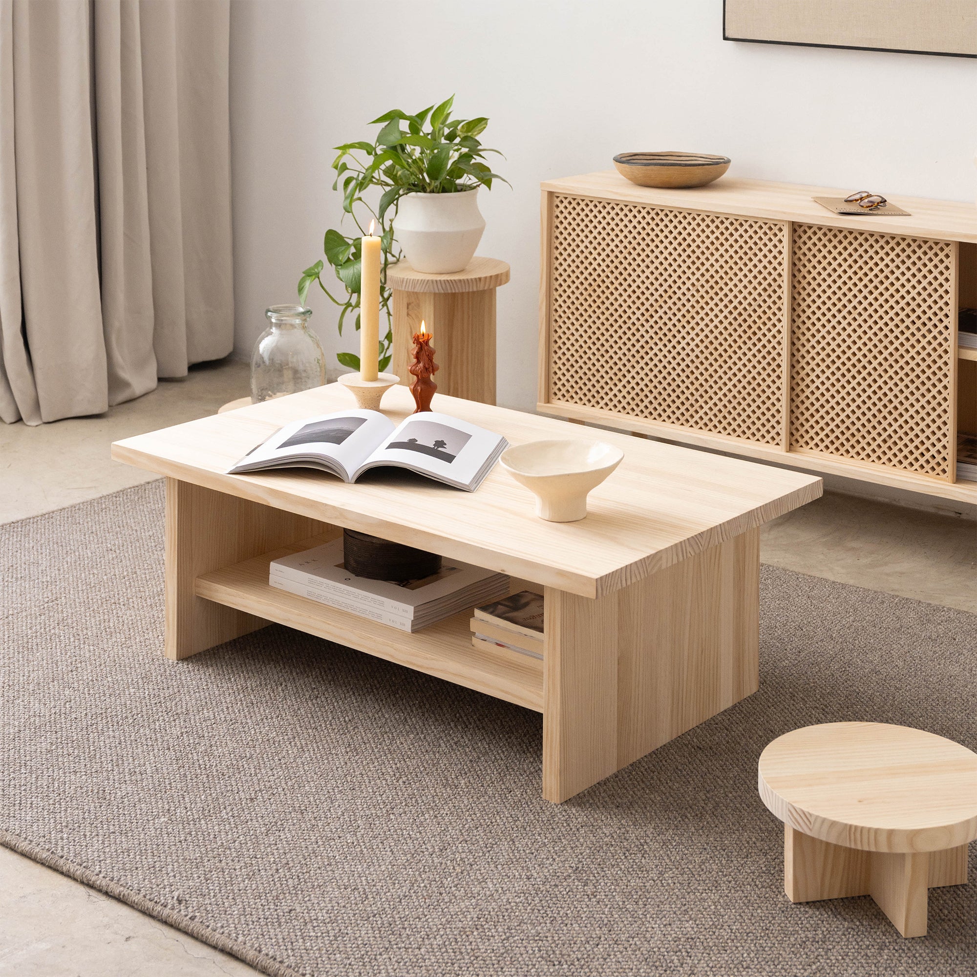 Binibeca - Rechteckiger Couchtisch aus Naturholz 100 cm