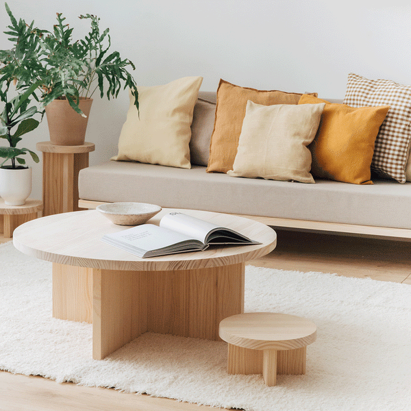 Turqueta - Table basse ronde en bois naturel 85 cm