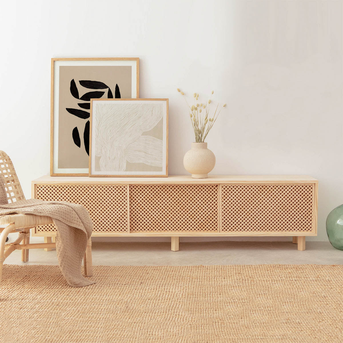 Menorca TV-Schrank aus Kiefer mit 2 oder 3 Gittertüren 180 cm