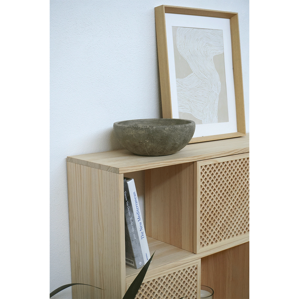 Shelving Porter in pine with 3 or 6 lattice doors 160 cm