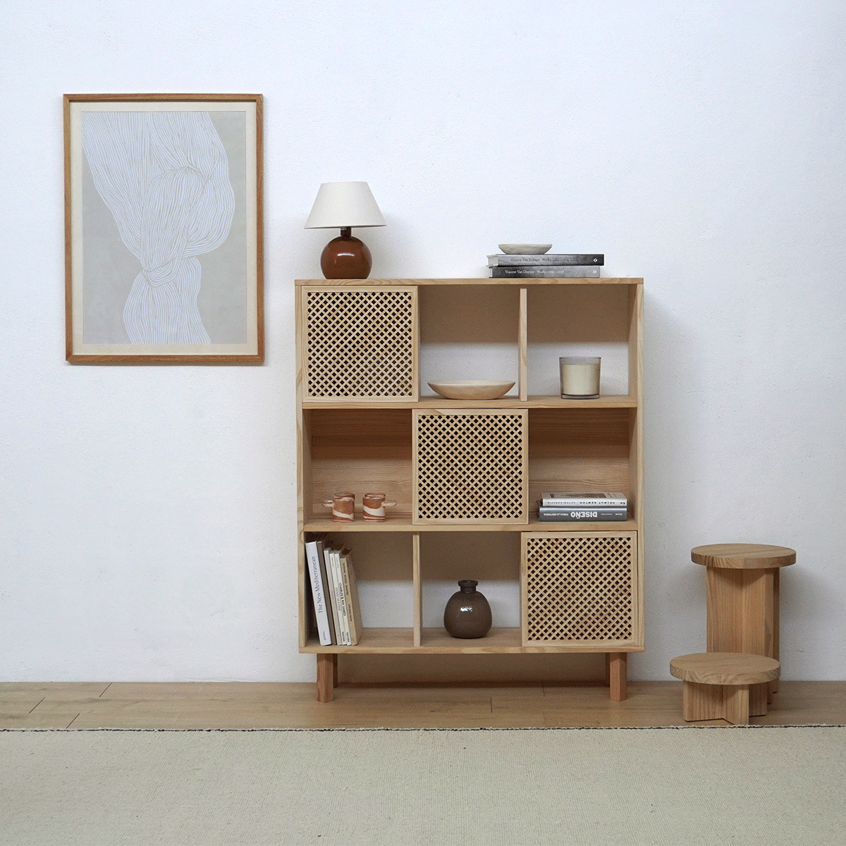Shelving Mica in pine with 3 doors 98 cm