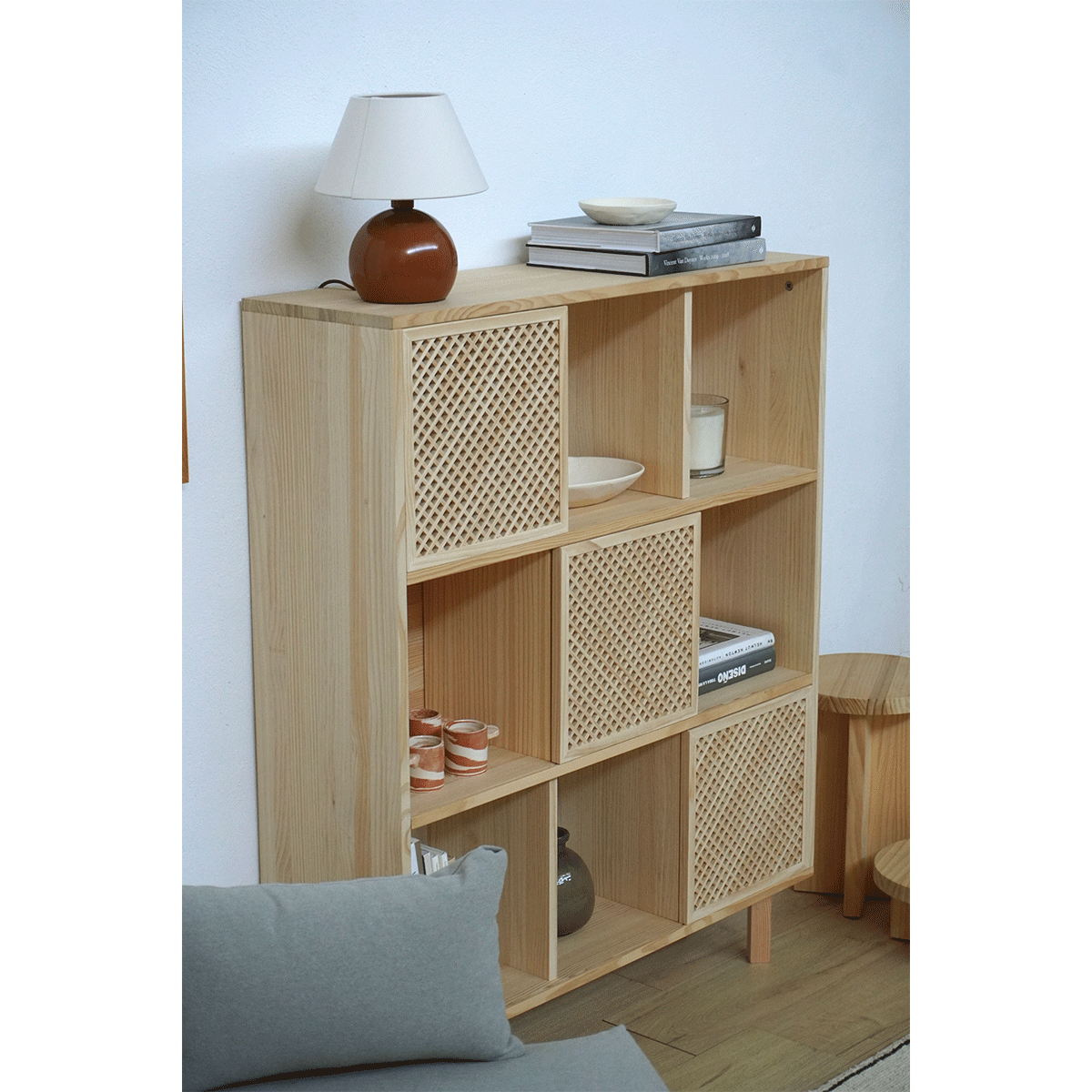 Shelving Mica in pine with 3 doors 98 cm