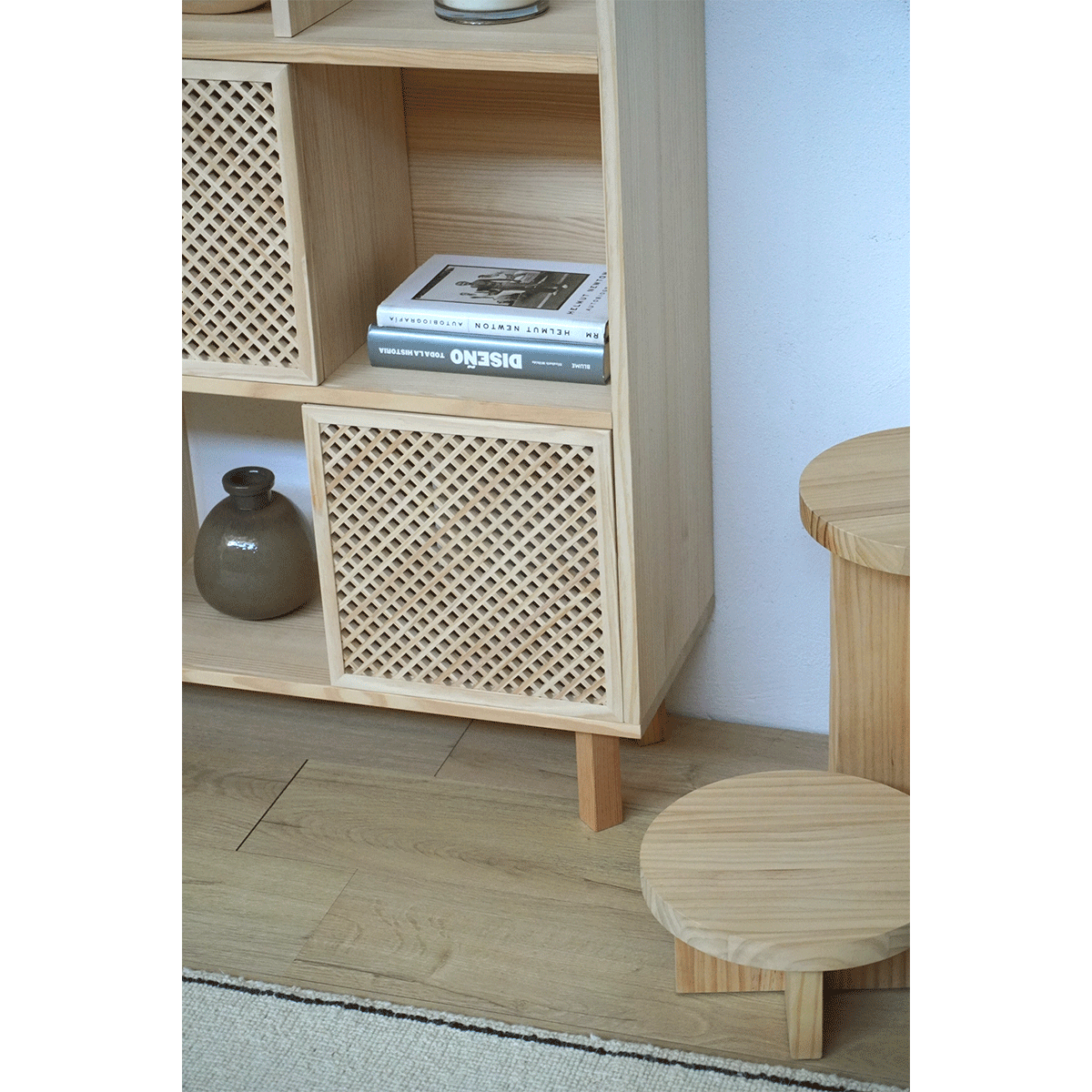 Shelving Mica in pine with 3 doors 98 cm