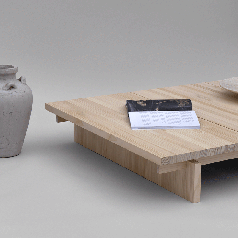 Olivera - Mesa de centro baja en madera maciza de pino 90 cm