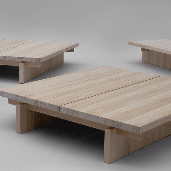 Olivera - Mesa de centro baja en madera maciza de pino 90 cm
