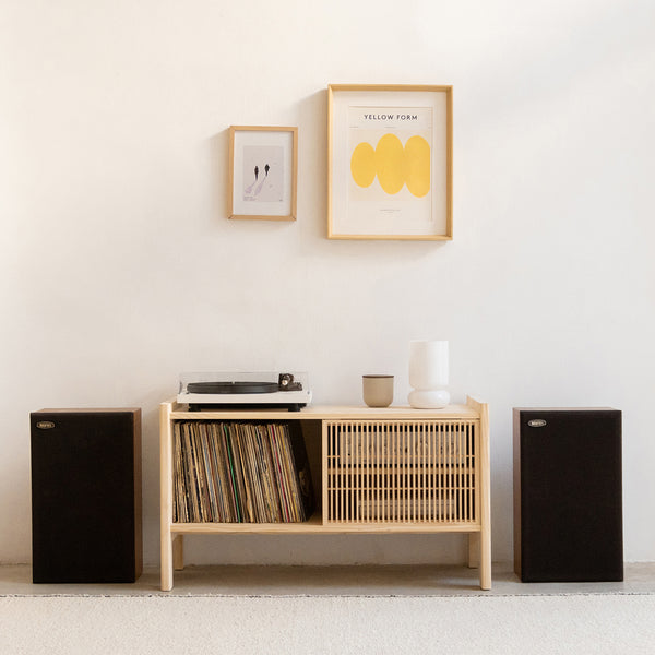 Meuble TV vinyle Mendia en bois massif 1 porte 102 x 58 cm