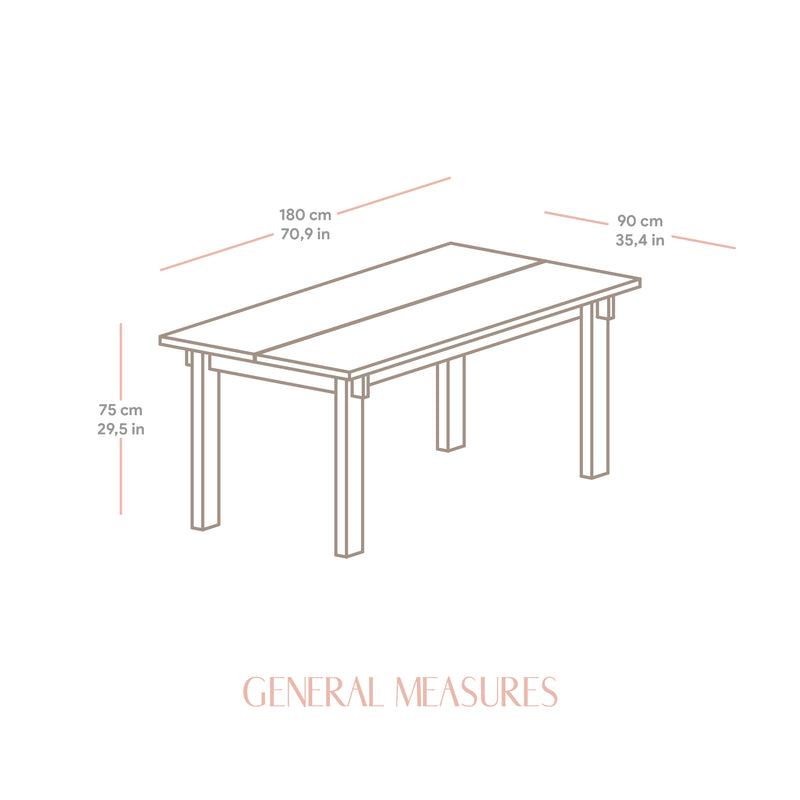 Table de salle à manger Palafrugell en pin massif 180 x 90 cm