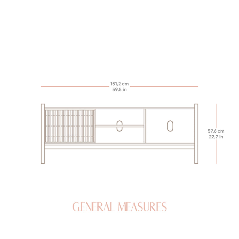 Vinyle meuble TV Tarida bois massif 1 ou 2 portes 151,2 cm