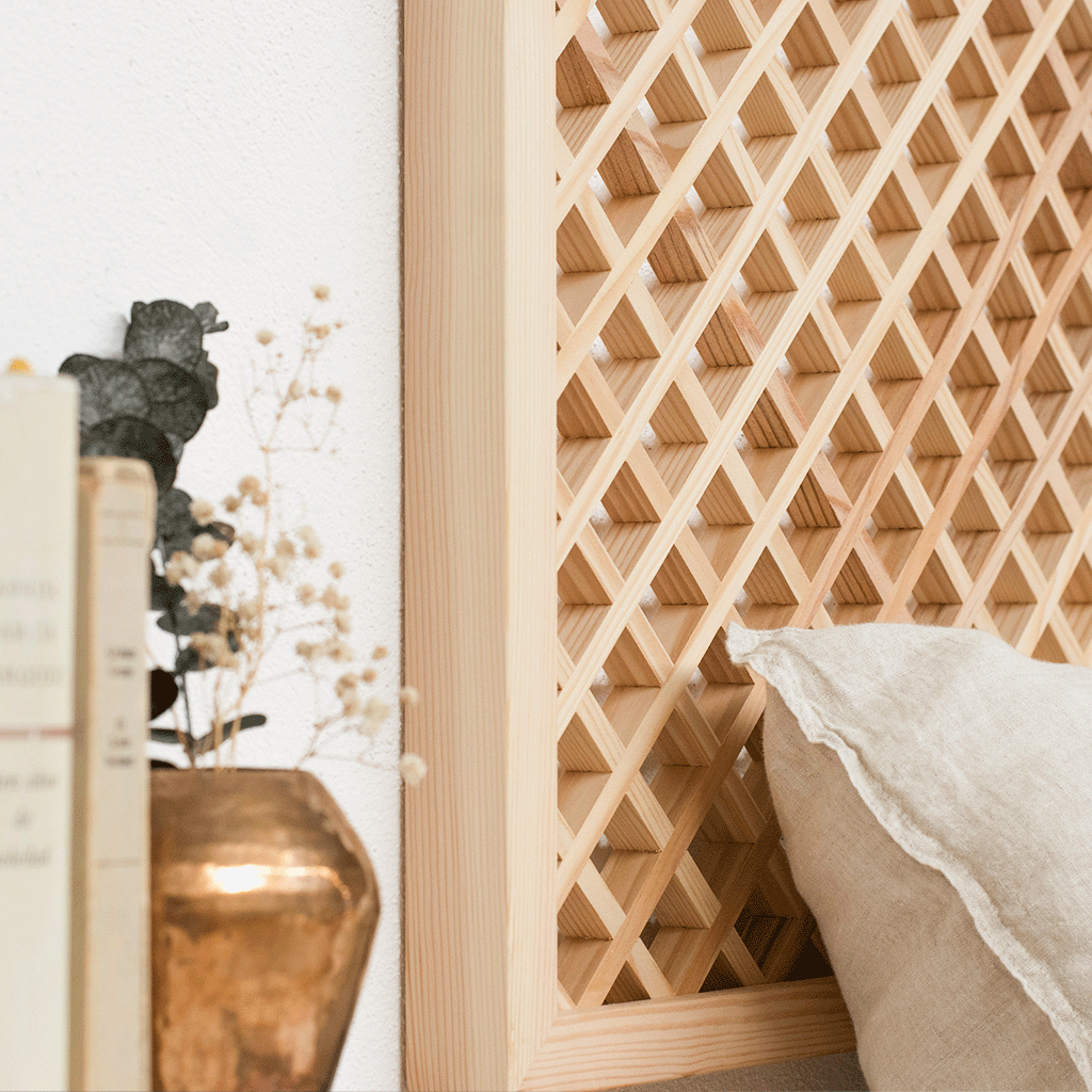 Tête de lit en bois naturel Azahar avec treillis 150 cm, 165 cm et 180 cm