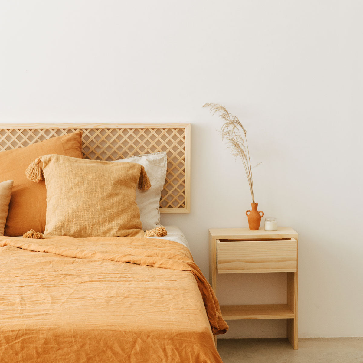 Tête de lit en bois naturel Azahar avec treillis 150 cm, 165 cm et 180 cm
