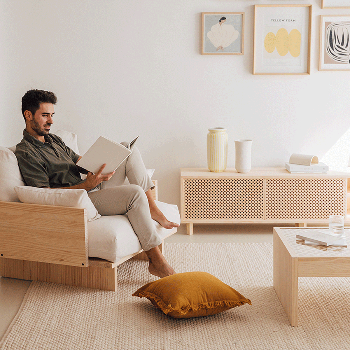 Bora armchair made of pine wood in Mediterranean style 95 cm