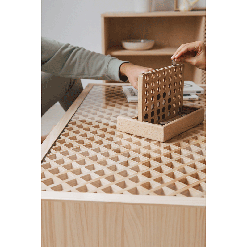 Vedella - Mesa de centro rectangular de madera pino con cristal 98cm