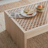 Vedella - Mesa de centro rectangular de madera pino con cristal 98cm