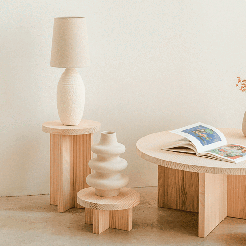 Natural wood stool side table deals